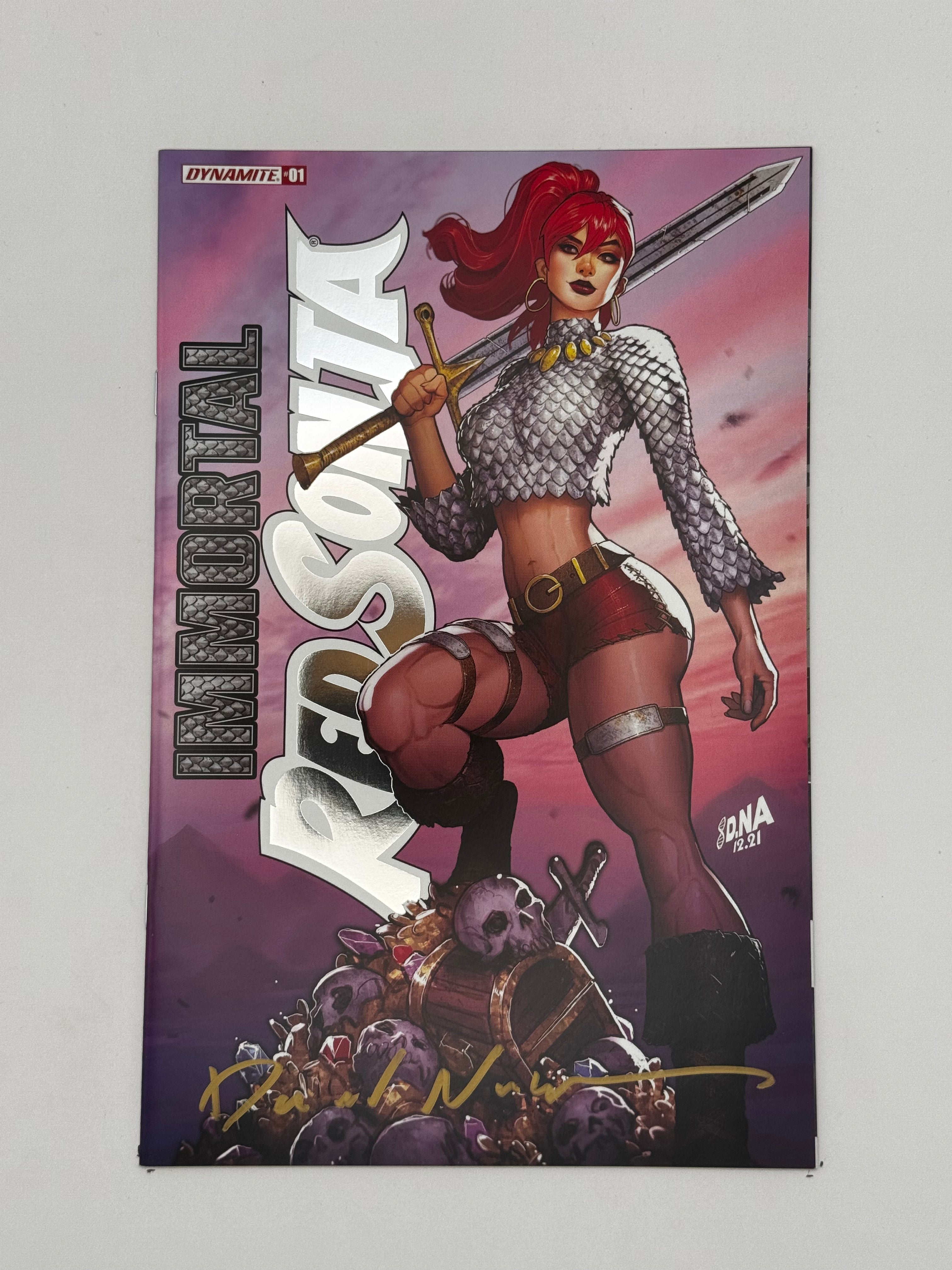 [SIGNED by David Nakayama] IMMORTAL RED SONJA #1 DAVID NAKAYAMA EXCLUSIVE FOIL STAMPED LOGO VAR (11/30/2022) - Collectors World Toys Main image