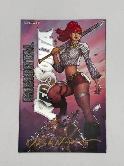 [SIGNED by David Nakayama] IMMORTAL RED SONJA #1 DAVID NAKAYAMA EXCLUSIVE FOIL STAMPED LOGO VAR (11/30/2022) - Collectors World Toys