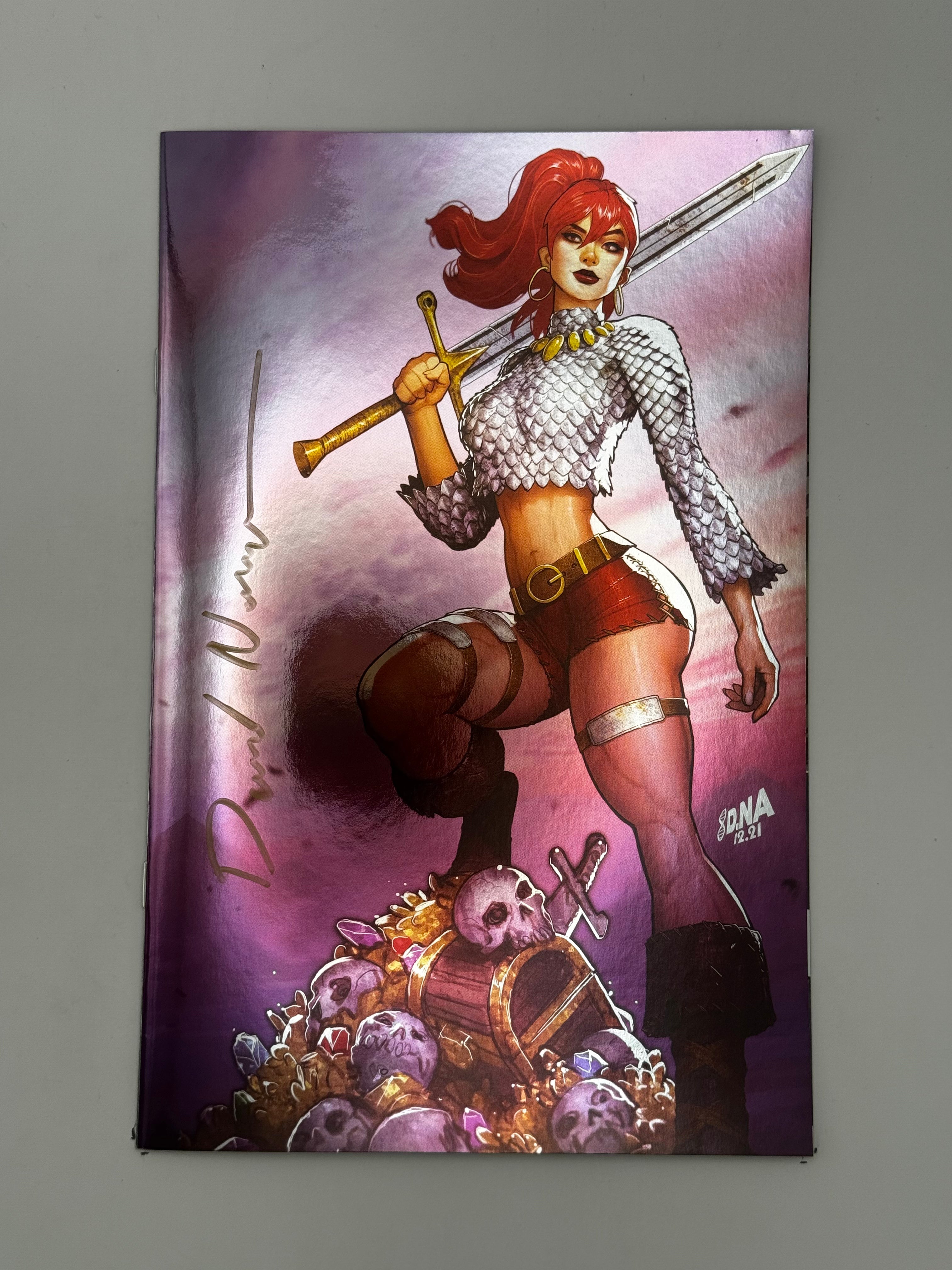 [SIGNED by David Nakayama] IMMORTAL RED SONJA #1 DAVID NAKAYAMA EXCLUSIVE FULL FOIL VIRGIN VAR (11/30/2022) - Collectors World Toys Main image