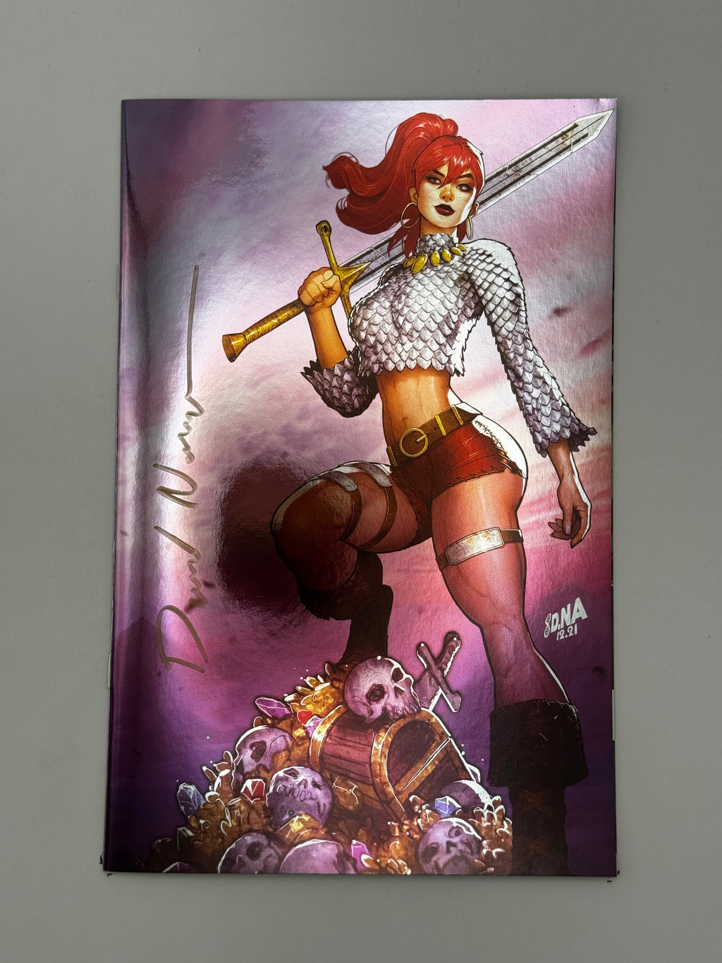 [SIGNED by David Nakayama] IMMORTAL RED SONJA #1 DAVID NAKAYAMA EXCLUSIVE FULL FOIL VIRGIN VAR (11/30/2022) - Collectors World Toys