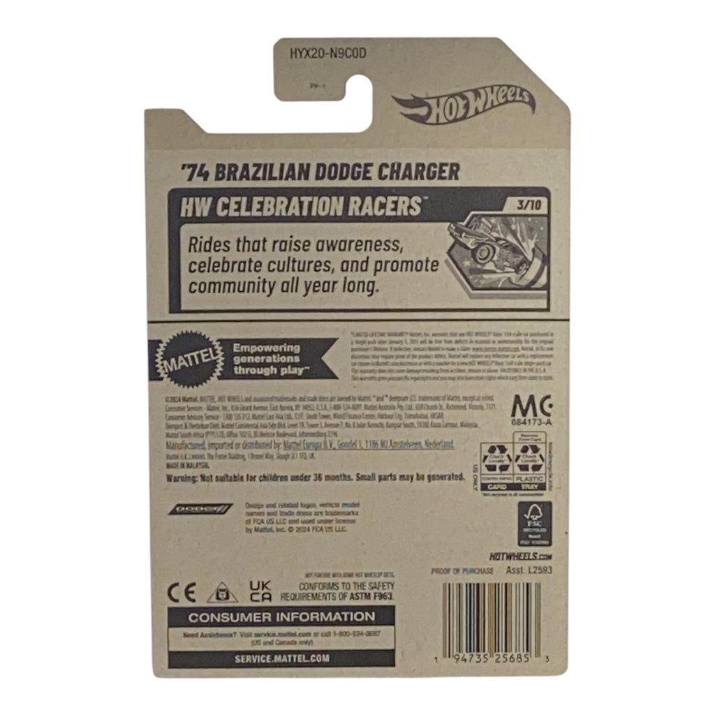 Hot Wheels '74 Brazilian Dodge Charger - International Woman's Day - Celebration Racers Series 3/10 -