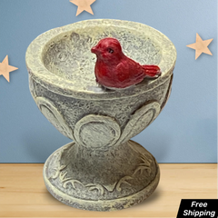 Miniature Birdbath with Red Cardinal 2"