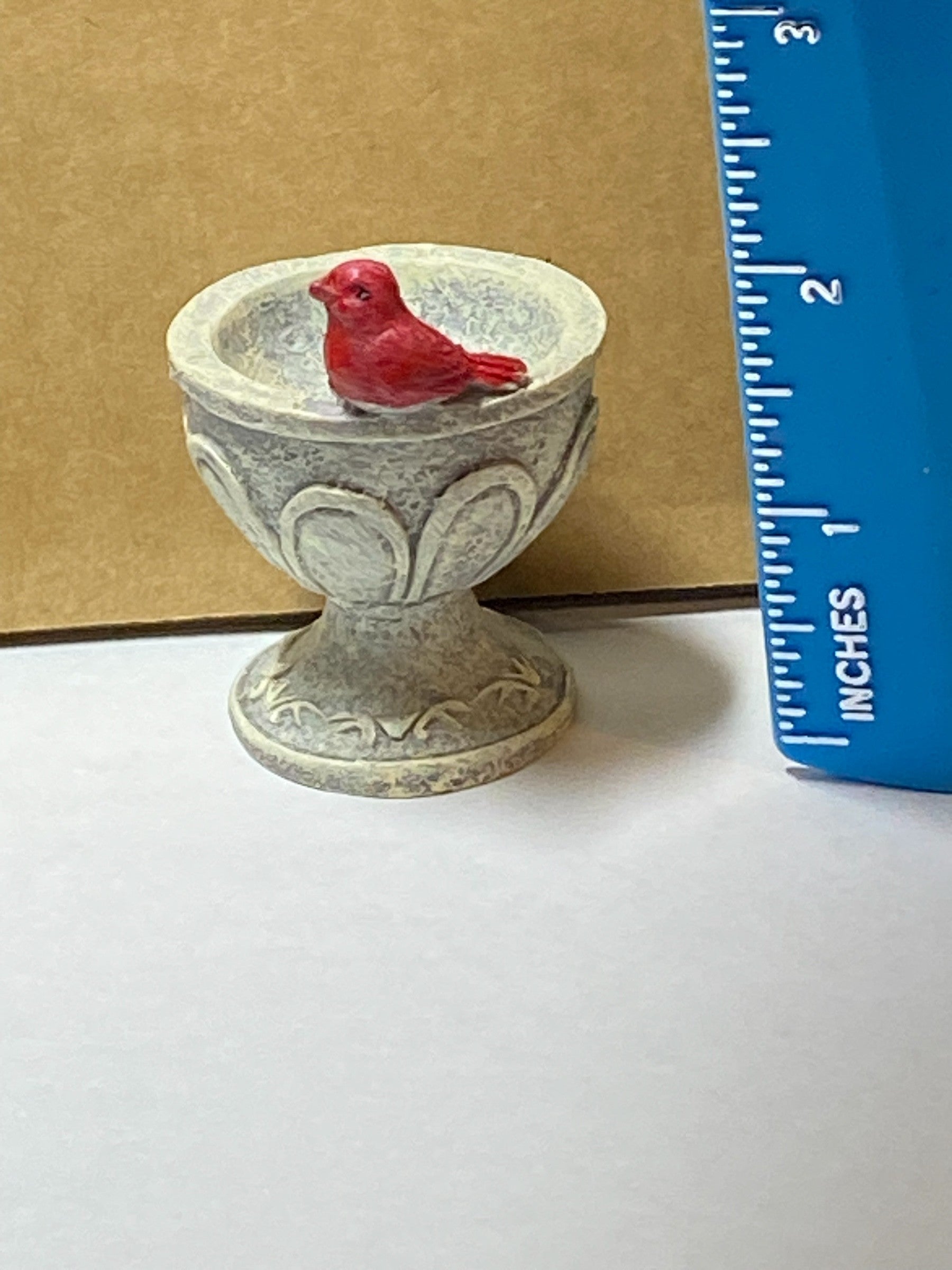 Miniature Birdbath with Red Cardinal 2"