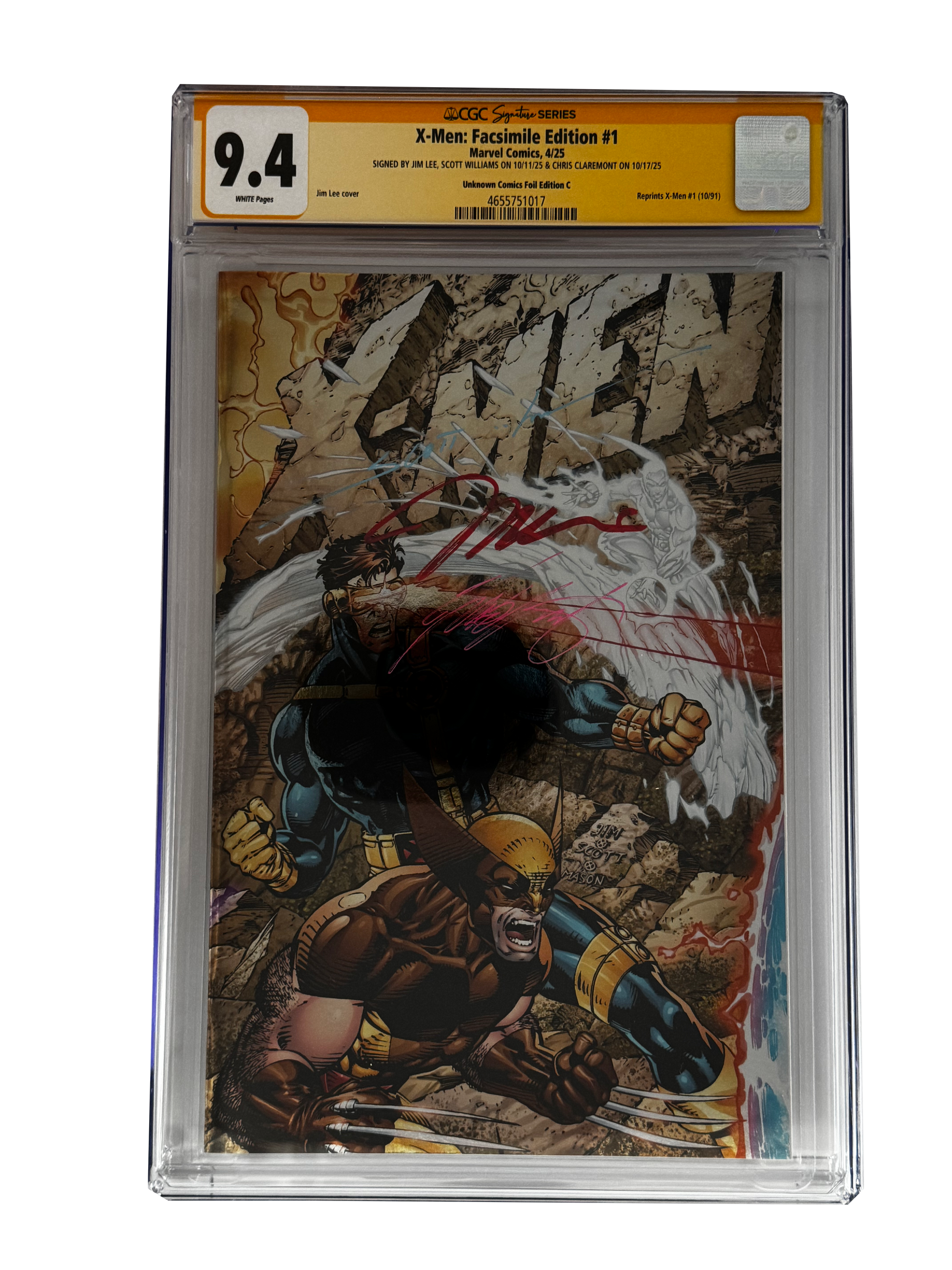 [TRIPLE SIGNED CGC YELLOW LABEL 4 PACK FOIL] X-Men 1991 #1 Facsimile Jim Lee | Claremont | Williams Cover Var [Set #3]