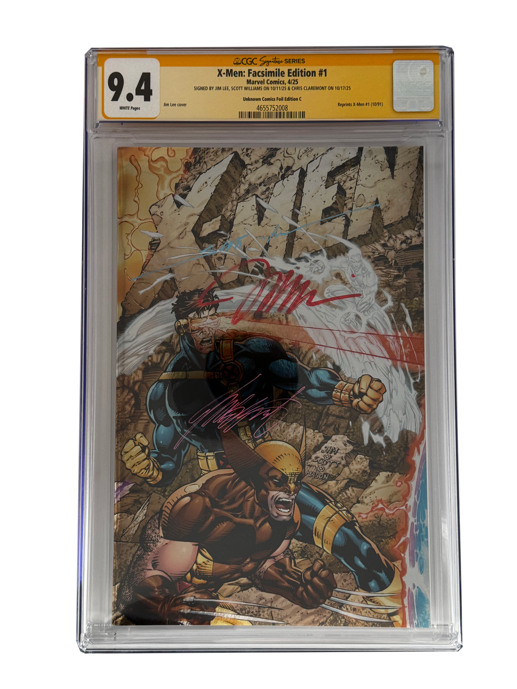 [TRIPLE SIGNED CGC YELLOW LABEL 4 PACK FOIL] X-Men 1991 #1 Facsimile Jim Lee | Claremont | Williams Cover Var [Set #2]
