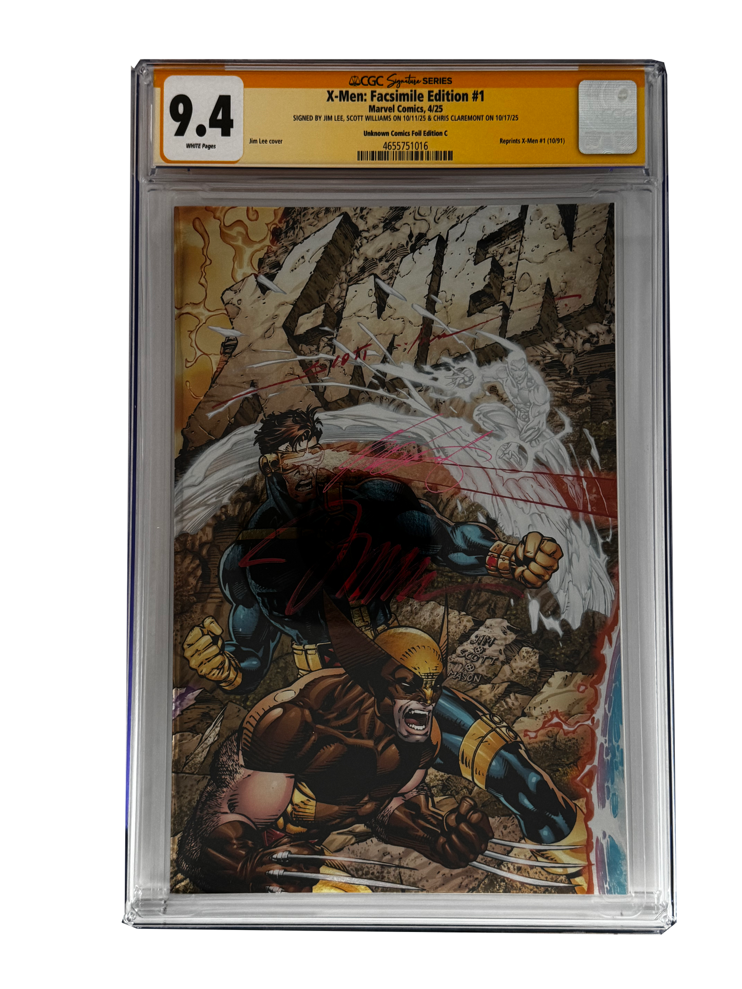 [TRIPLE SIGNED CGC YELLOW LABEL 4 PACK FOIL] X-Men 1991 #1 Facsimile Jim Lee | Claremont | Williams Cover Var [Set #1]