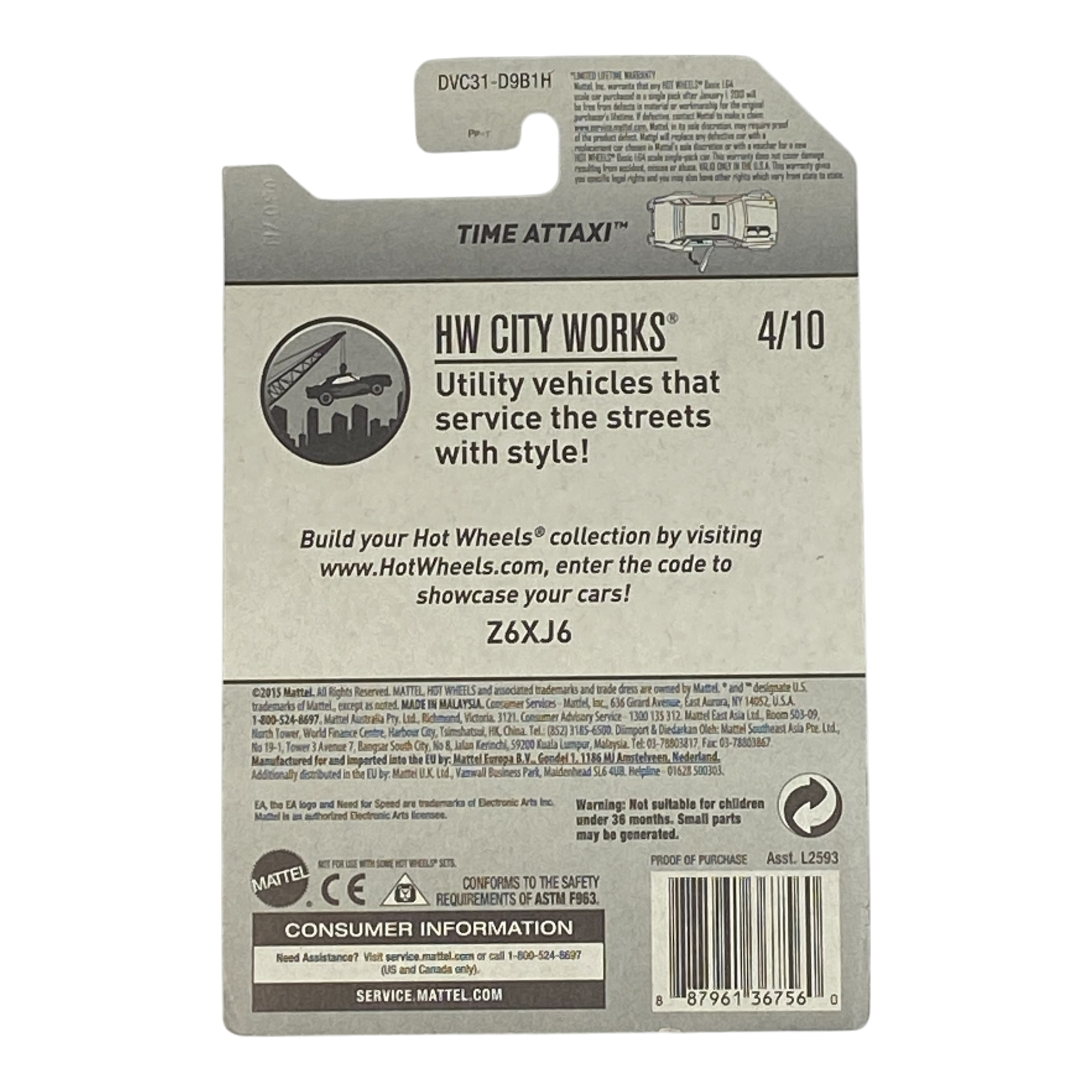 Hot Wheels Time Attaxi | City Works Series 4/10 (Damaged Packaging)