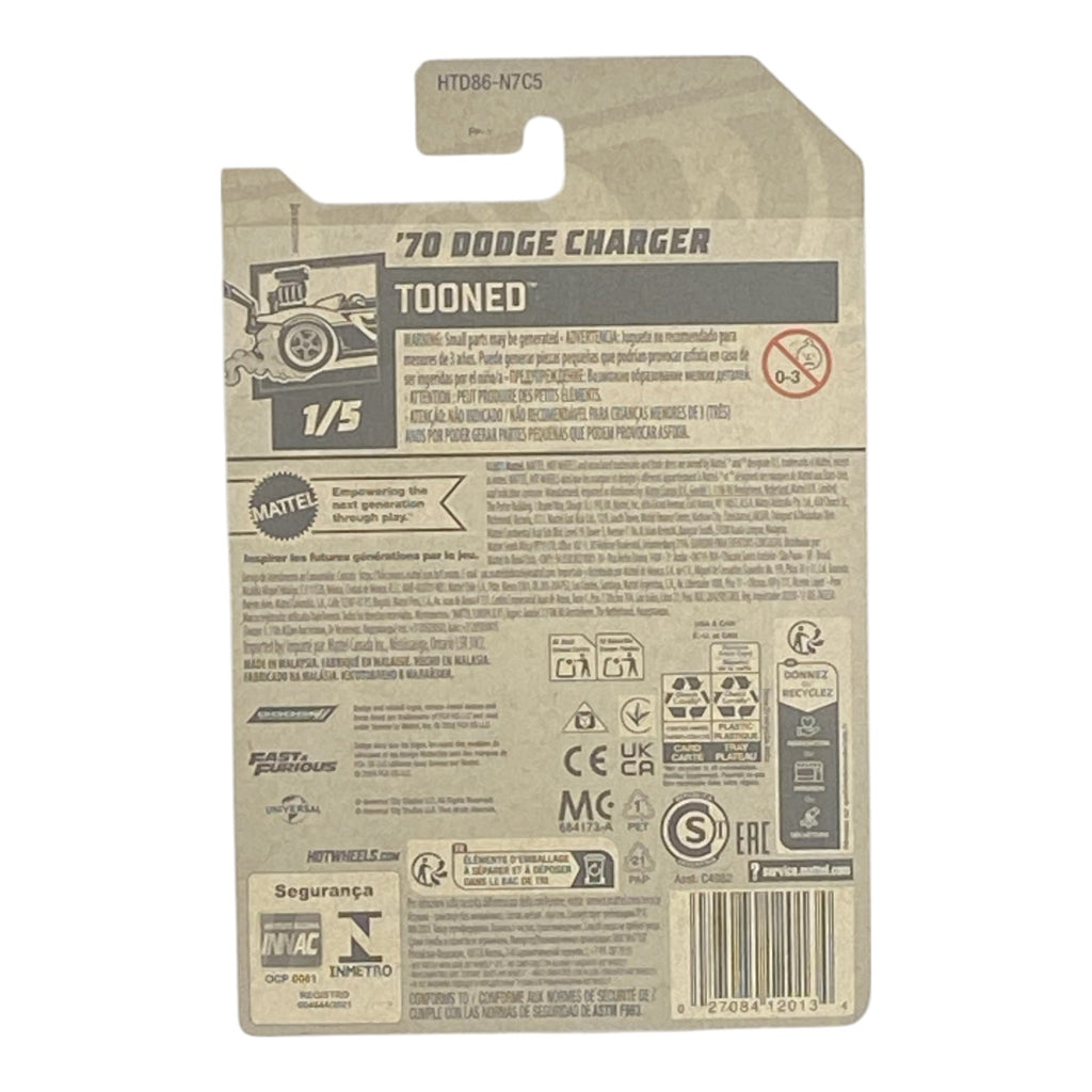 Hot Wheels '70 Dodge Charger (Silver) - Fast & Furious - Tooned Series 1/5 - Collectors World Toys