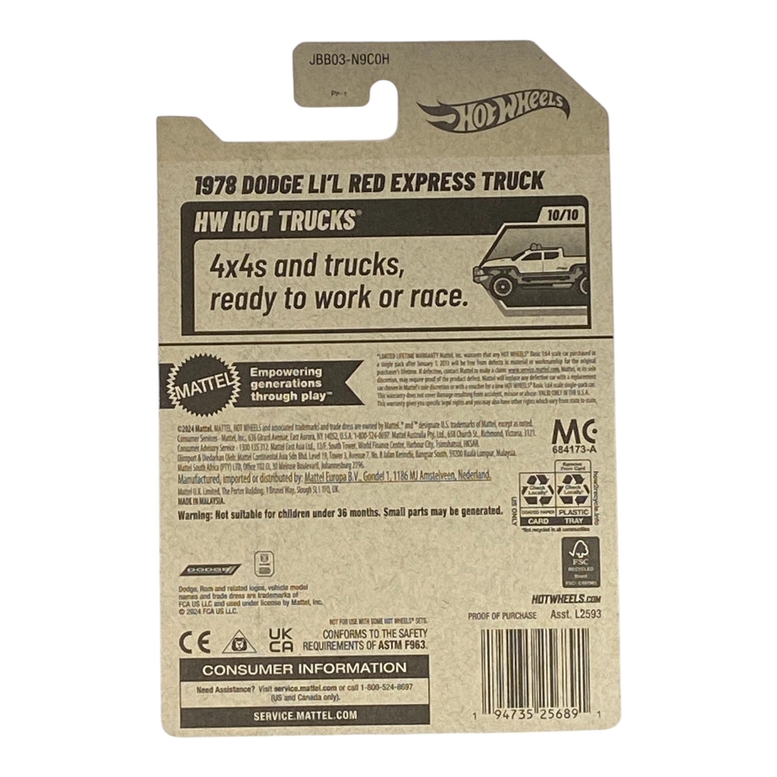 Hot Wheels 1978 Dodge Li'l Red Express Truck - HW Hot Trucks Series 10/10 - Collectors World Toys