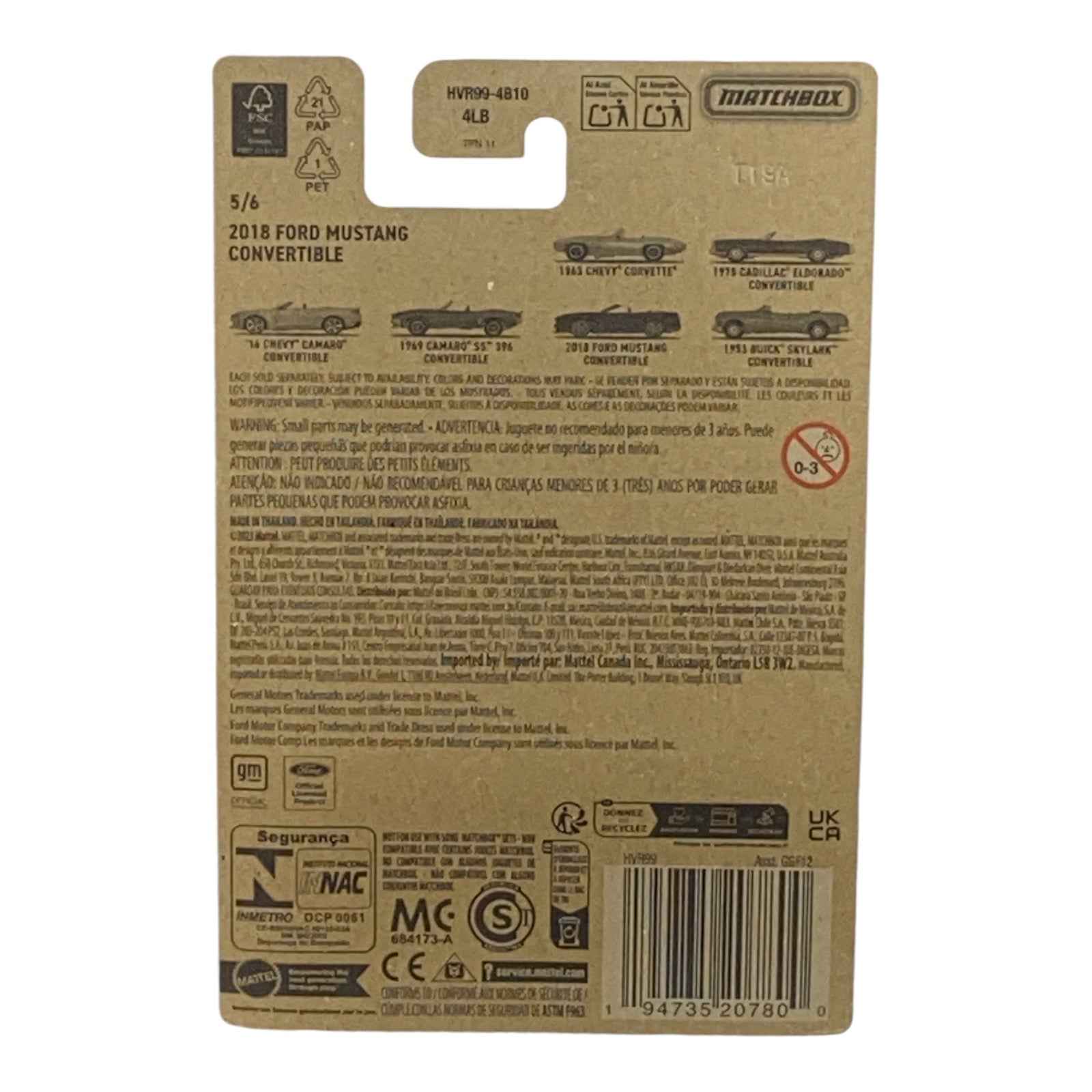 Matchbox 2018 Ford Mustang Convertible - Matchbox Convertible Series 5/6 -