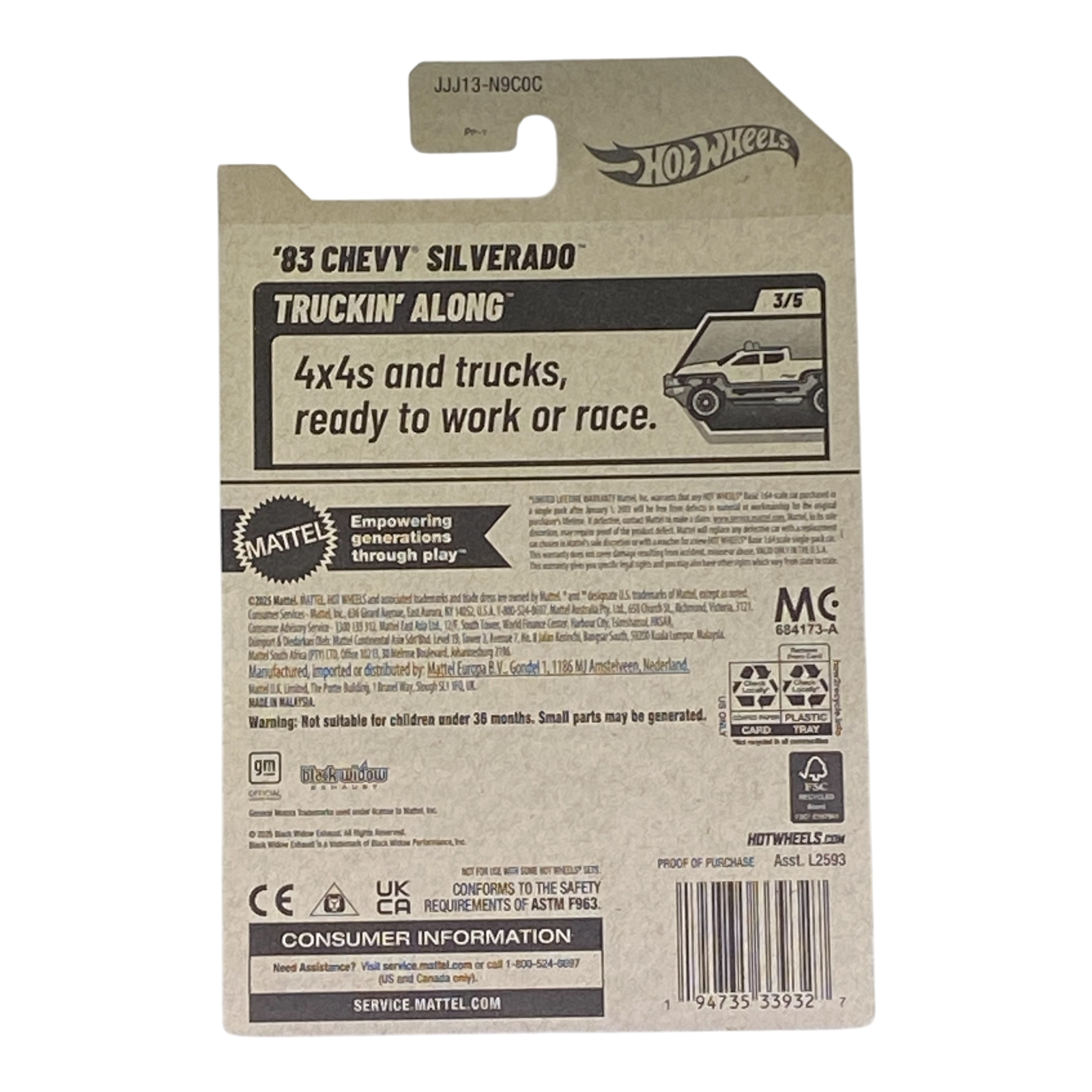Hot Wheels '83 Chevy Silverado "Black Widow" - Truckin' Along Series 3/5