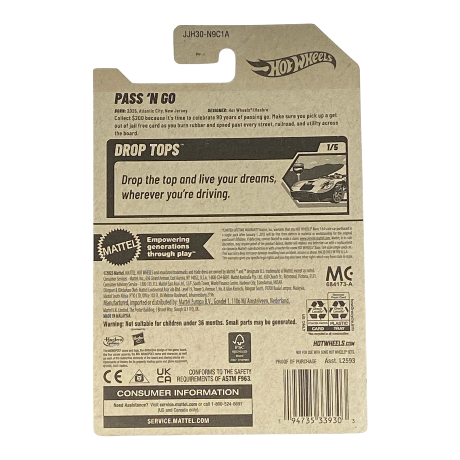 Hot Wheels Pass 'N Go | Monopoly Drop Tops Series 1/5 Secondary image