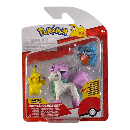 Pokemon Battle Figure Set - Collectible Gible, Pikachu & Galarian Ponyta Figures