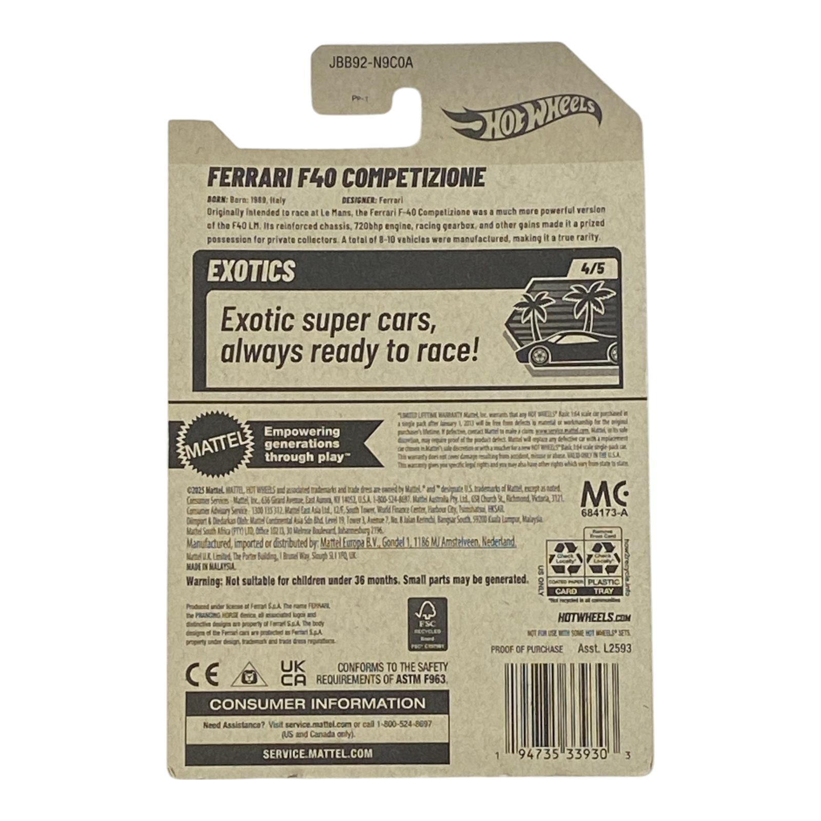 Hot Wheels Ferrari F40 Competizone - Exotics Series 4/5