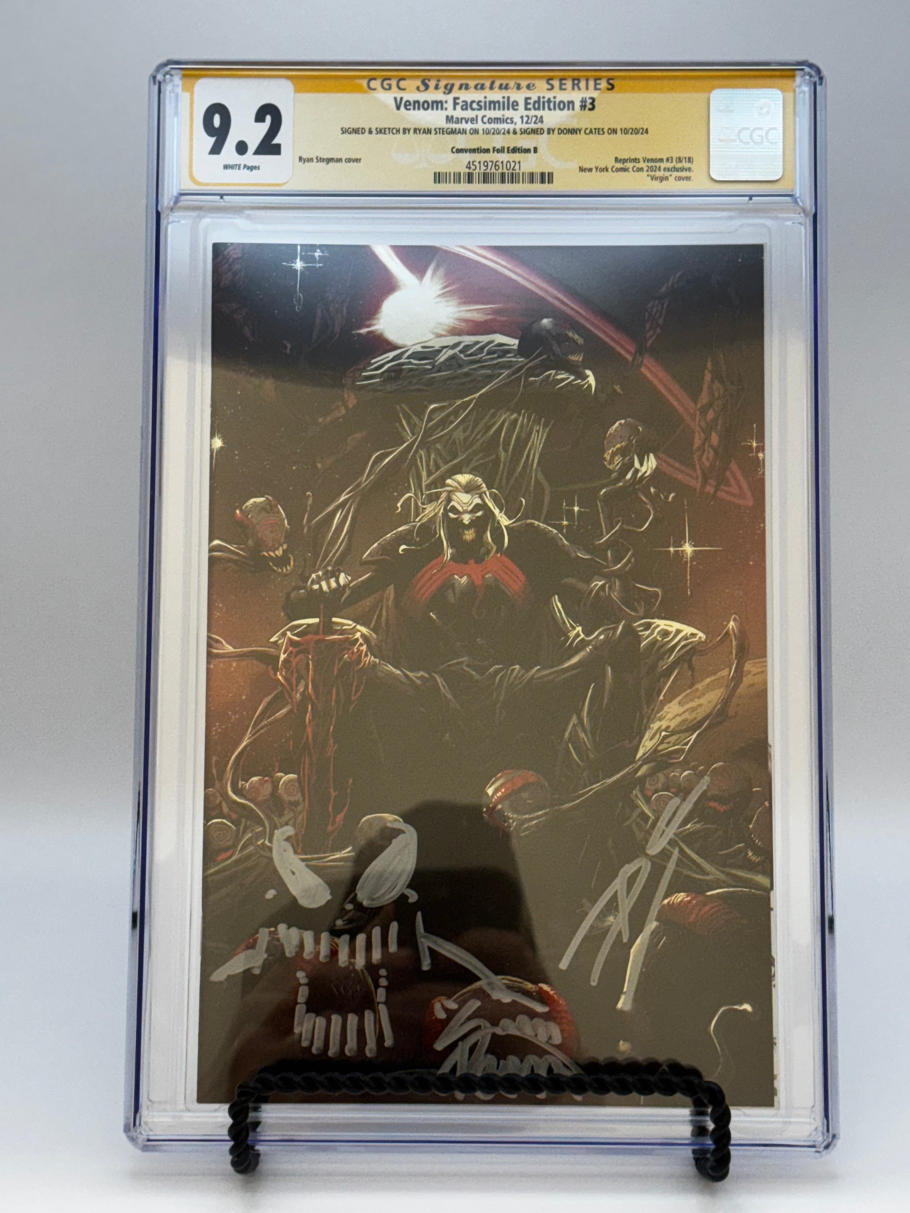 [REMARK | SIGNED DONNY CATES | RYAN STEGMAN][FOIL] VENOM #3 UNKNOWN COMICS EXCLUSIVE FACSIMILE STEGMAN VIRGIN NYCC VAR [CGC 9.2 YELLOW LABEL][IN STOCK] Main image