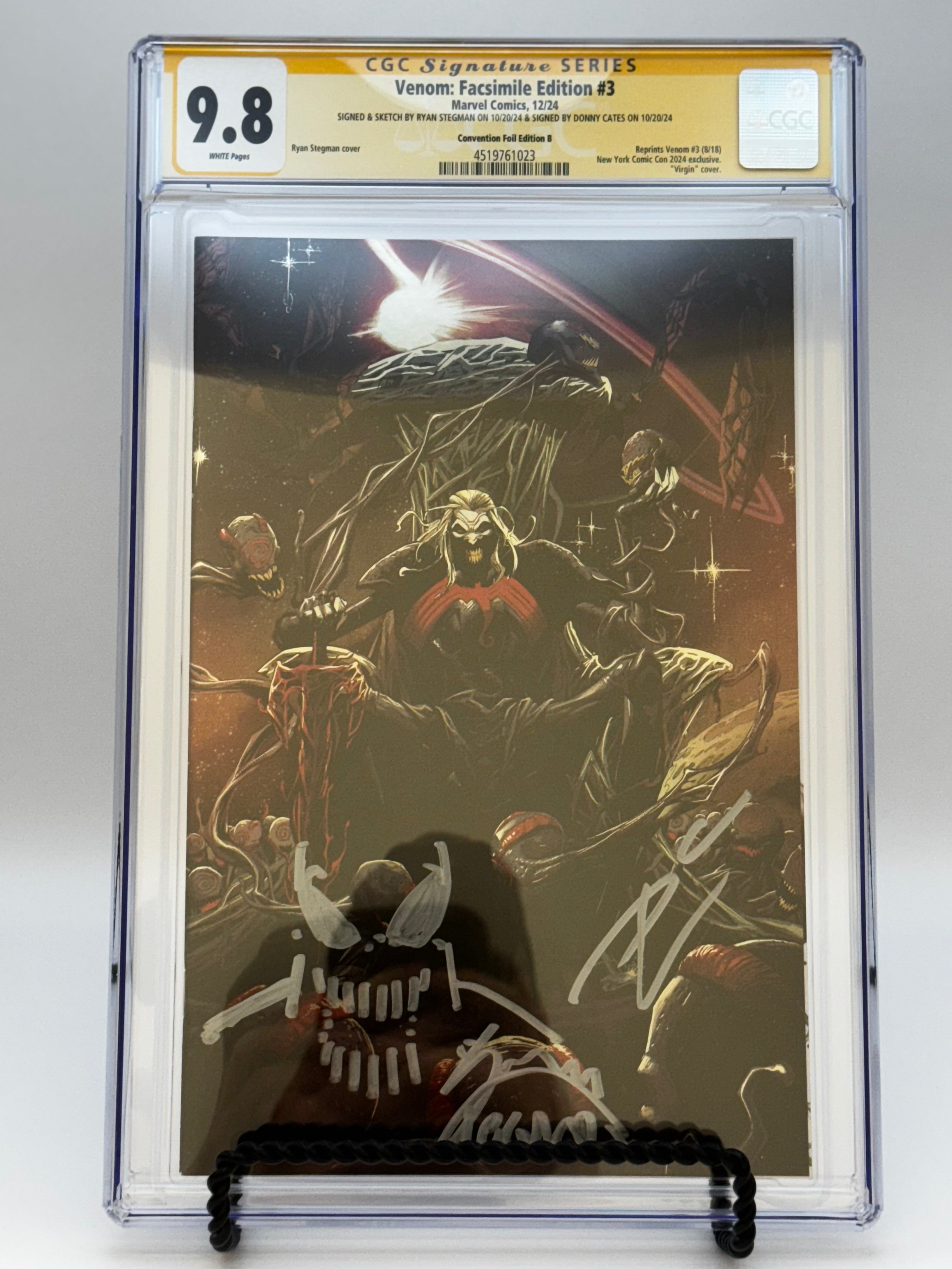 [REMARK | SIGNED DONNY CATES | RYAN STEGMAN][FOIL] VENOM #3 UNKNOWN COMICS EXCLUSIVE FACSIMILE STEGMAN VIRGIN NYCC VAR [CGC 9.8 YELLOW LABEL][IN STOCK] Main image