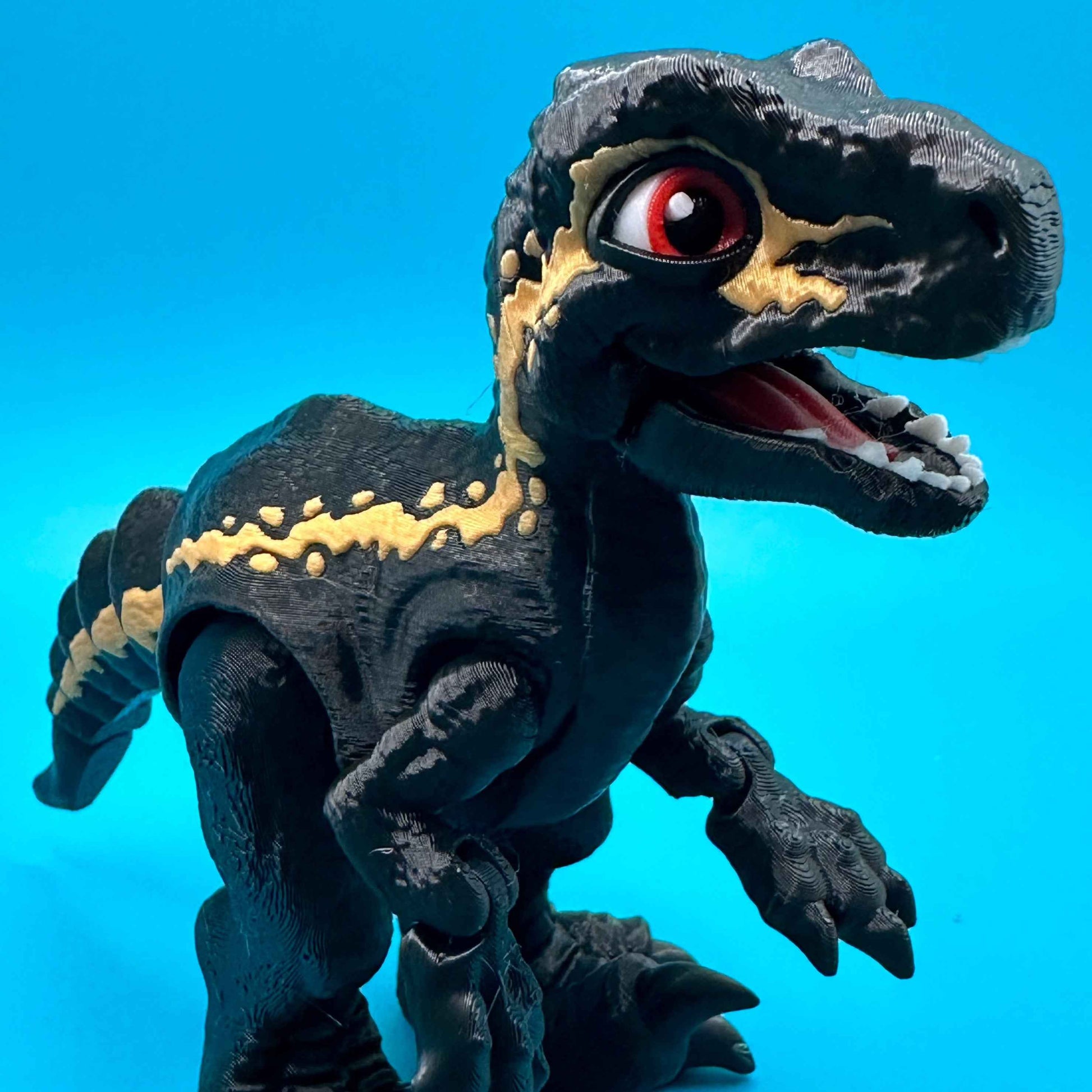 Articulated Velociraptor Dinosaur 3D Printed Toy | Stlflix | Blue | Raptor Black