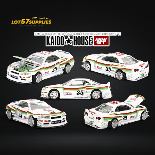 (Pre-Order) Mini GT x Kaido House Skyline GT-R R34 TAMIYA X KH "THE GRASSHOPPER" V1 1:64 KHMG167
