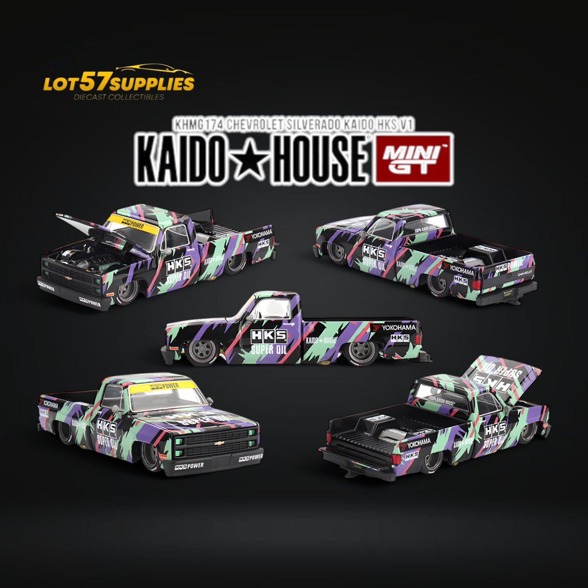 Mini GT x Kaido House Chevrolet Silverado KAIDO HKS V1 1:64 KHMG174 Main image