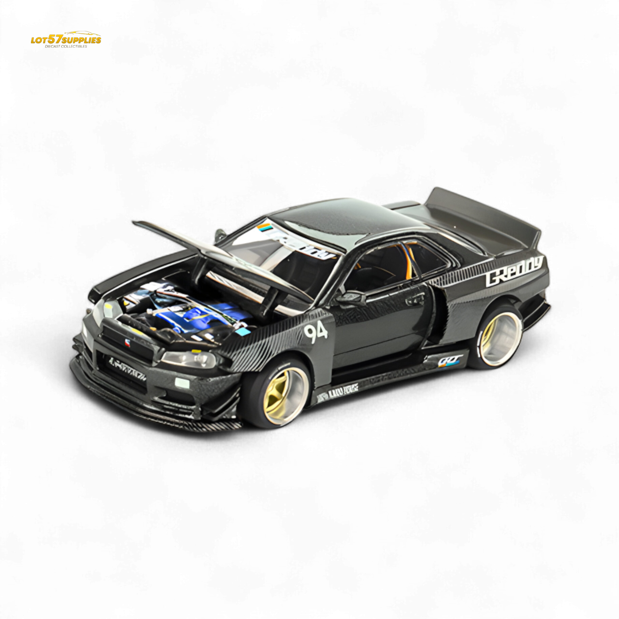 (Pre-Order) Kaido House x Mini GT Nissan Skyline GT-R (R34) Kaido Works GReddy V2 - Black w/ Carbon 1:64 - Collectors World Toys