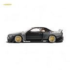 (Pre-Order) Kaido House x Mini GT Nissan Skyline GT-R (R34) Kaido Works GReddy V2 - Black w/ Carbon 1:64