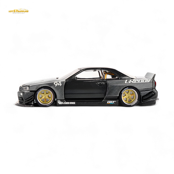(Pre-Order) Kaido House x Mini GT Nissan Skyline GT-R (R34) Kaido Works GReddy V2 - Black w/ Carbon 1:64