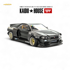 (Pre-Order) Kaido House x Mini GT Nissan Skyline GT-R (R34) Kaido Works GReddy V2 - Black w/ Carbon 1:64 - Collectors World Toys