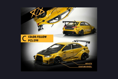 Error404 Model Mitsubishi Evolution X Varis Widebody in Candy Blue OR Yellow 1:64 Each Limited to 299 Pcs