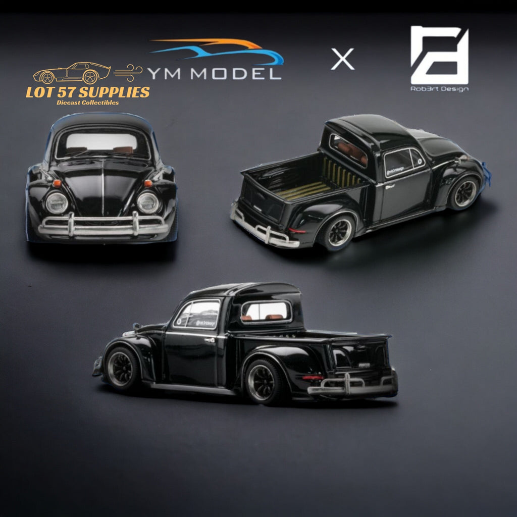 YM Model X Robert Design Volkswagen Beetle Pickup Truck FUSCUP in Black 1:64 Limited to 499 Pcs - Collectors World Toys