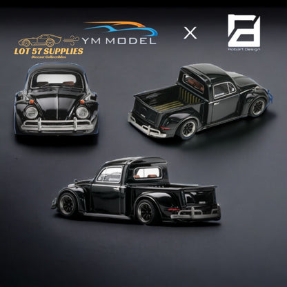 YM Model X Robert Design Volkswagen Beetle Pickup Truck FUSCUP in Black 1:64 Limited to 499 Pcs