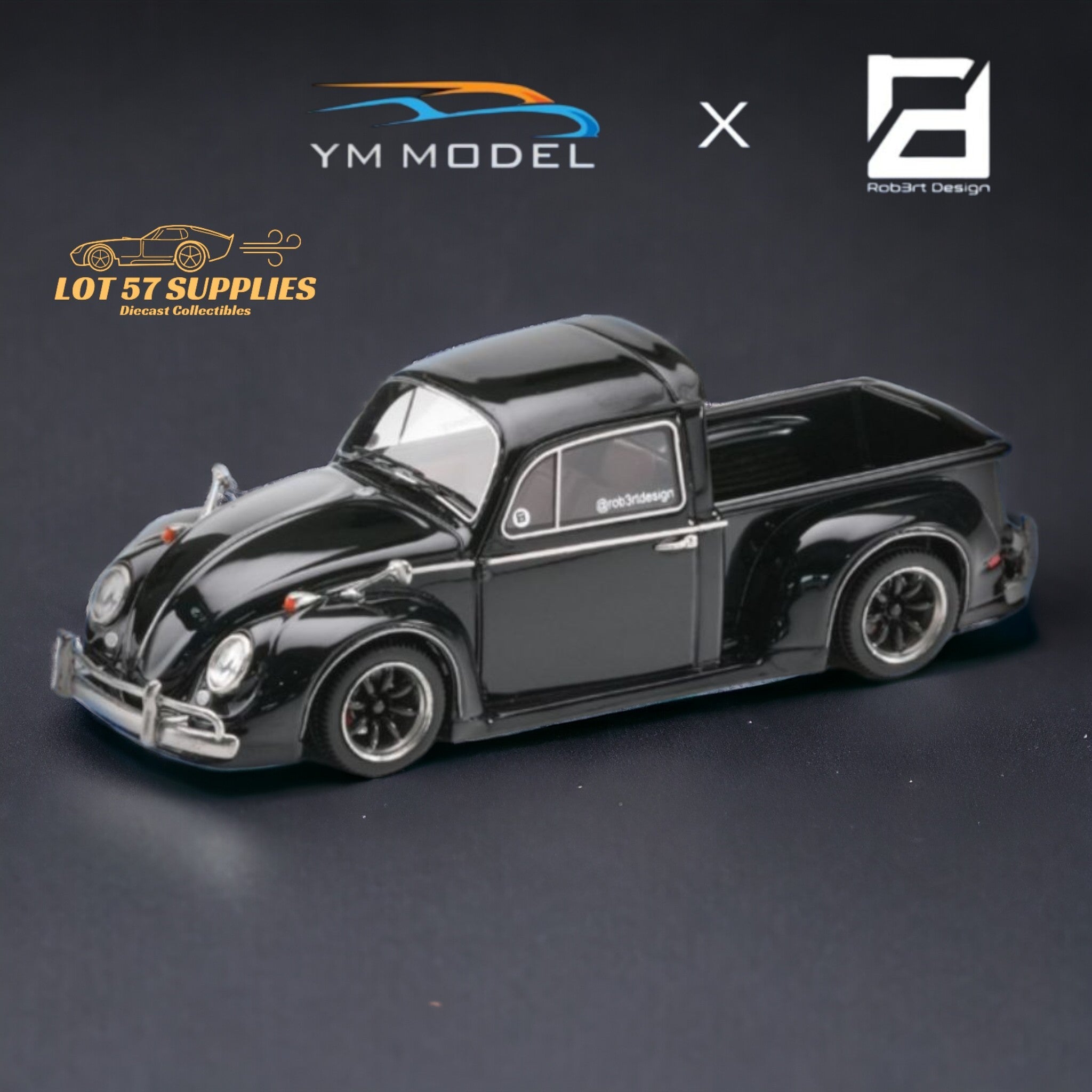 YM Model X Robert Design Volkswagen Beetle Pickup Truck FUSCUP in Black 1:64 Limited to 499 Pcs Main image
