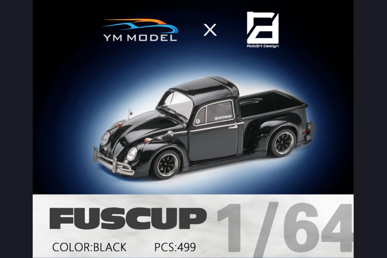 YM Model X Robert Design Volkswagen Beetle Pickup Truck FUSCUP in Black 1:64 Limited to 499 Pcs - Collectors World Toys
