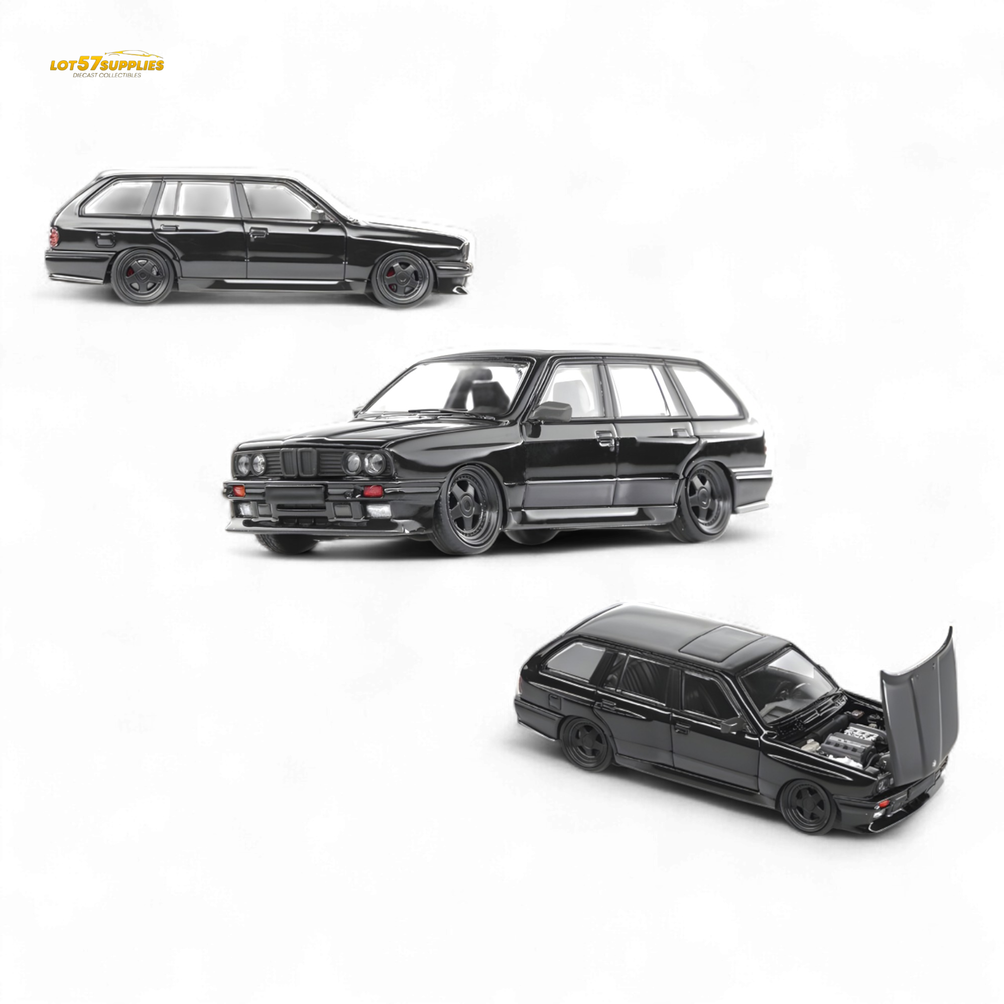 Mortal BMW E30 Crock - Openable Hood - Cambered in Full Black 1:64 Main image