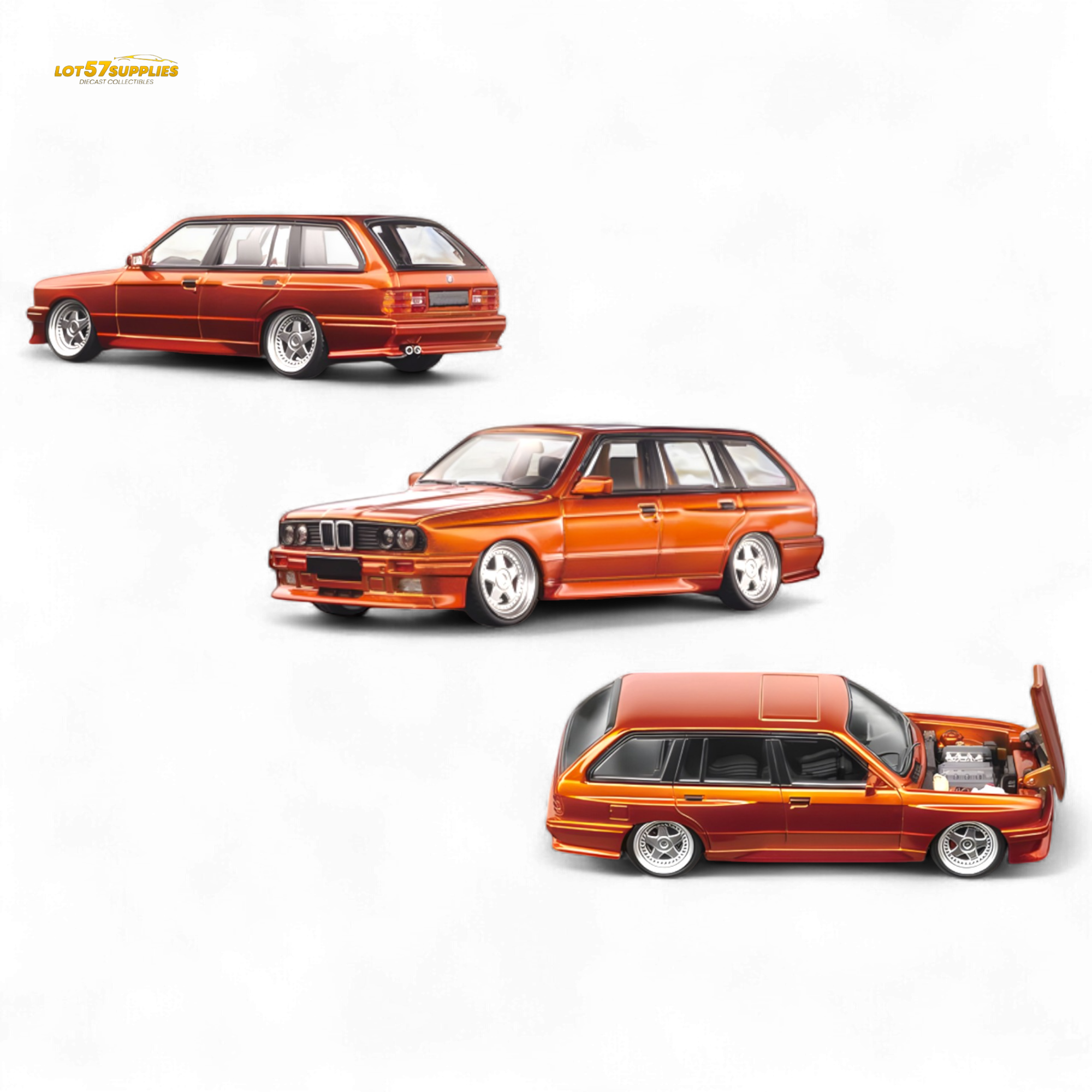 Mortal BMW E30 Crock - Openable Hood - Cambered in Sunset Orange 1:64 Main image