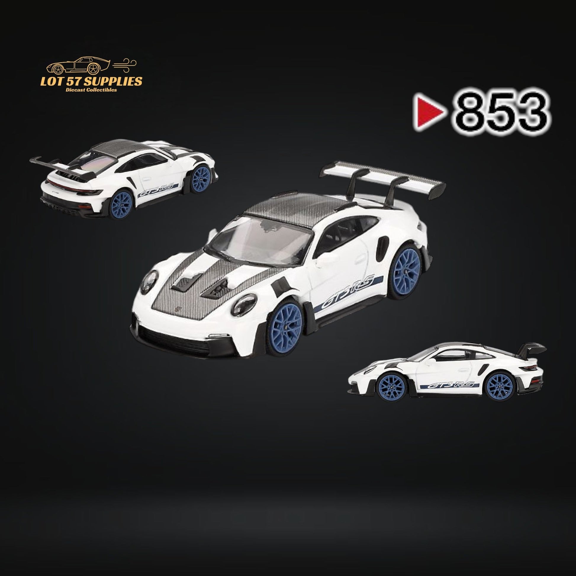 (Pre-Order) Mini-GT Porsche 911 992 GT3 RS Weissach Package White w/ Indigo Blue #853 1:64 MGT00853 - Collectors World Toys
