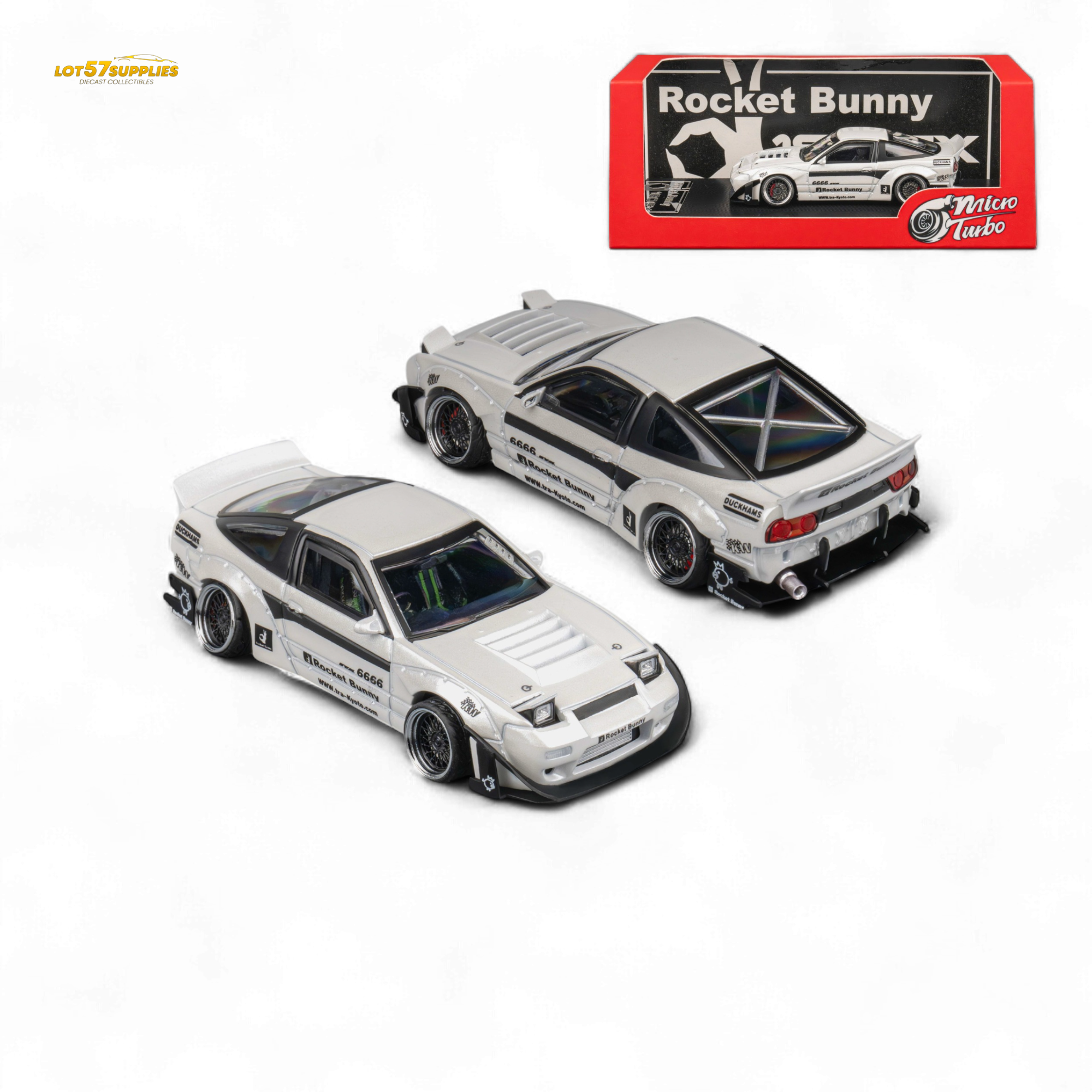 MicroTurbo Custom 180SX - Pandem Rocket Bunny White 1:64 - Collectors World Toys