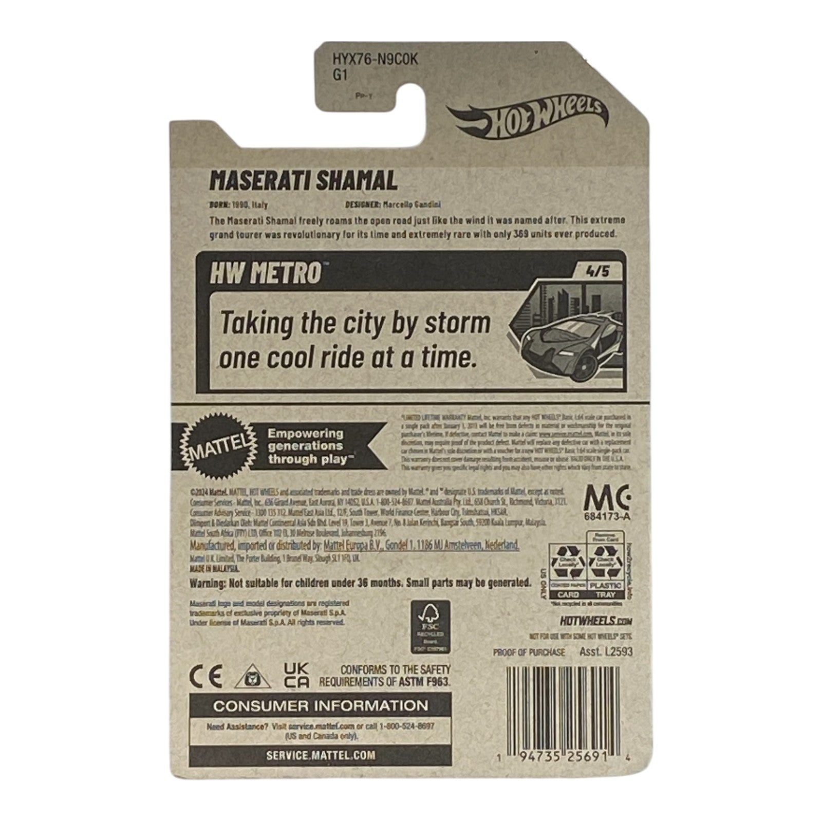 Hot Wheels Maserati Shamal - HW Metro Series 4/5 - Collectors World Toys