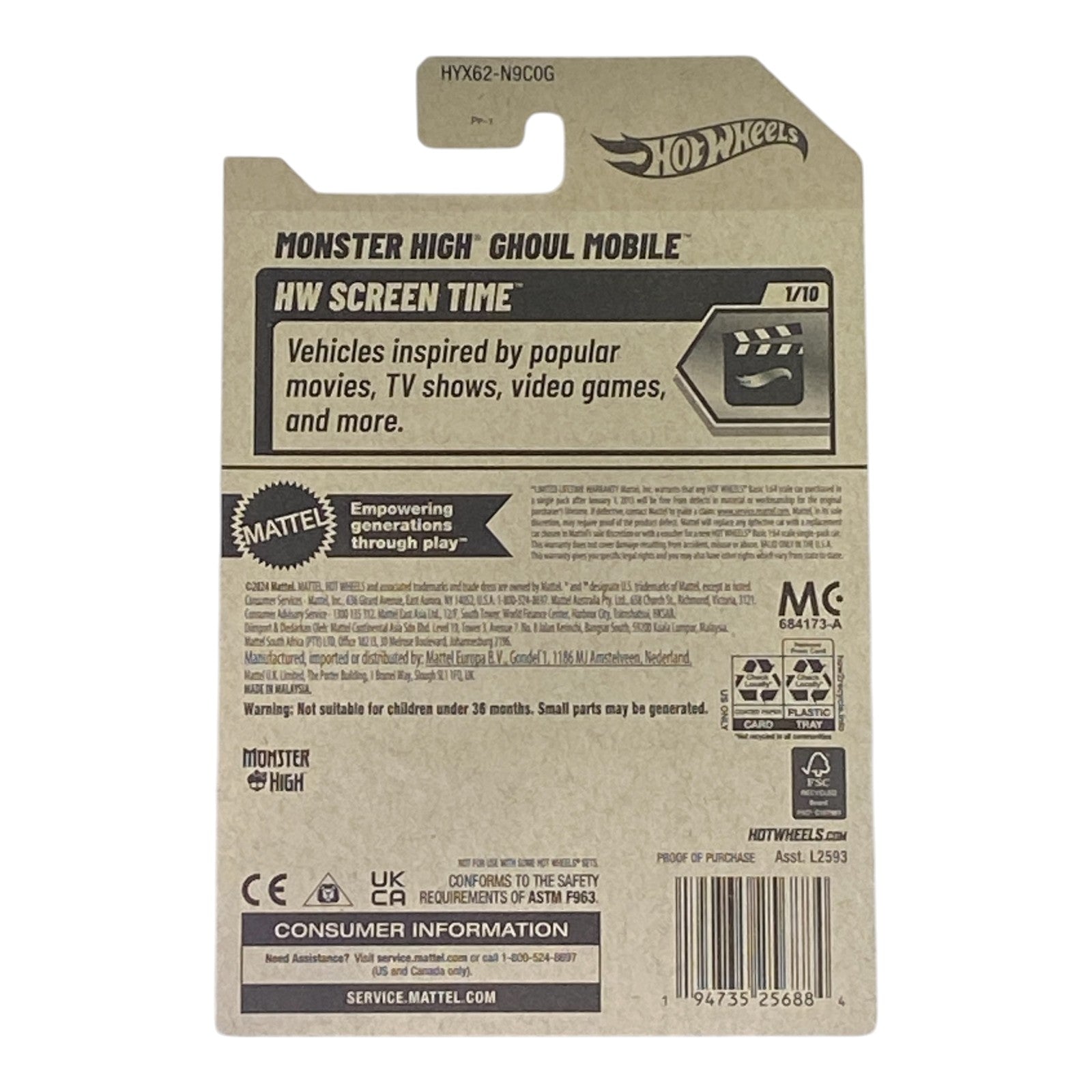 Hot Wheels Monster High Ghoul Mobile - Screen Time Series 1/10 (Ver 4)