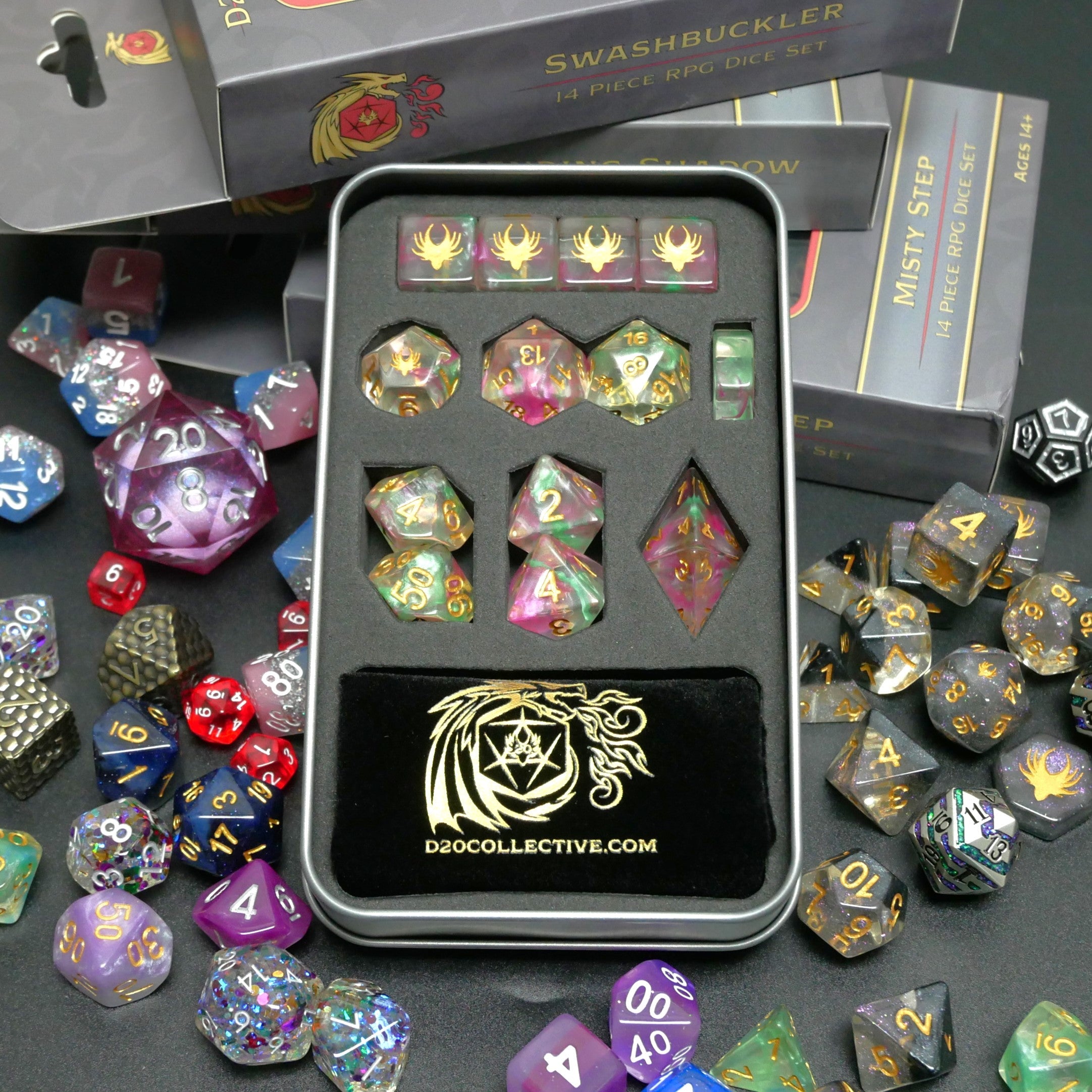 Mystery Hoard - 10 Dice Set Bundle + 1 RPG Accessory - Collectors World Toys
