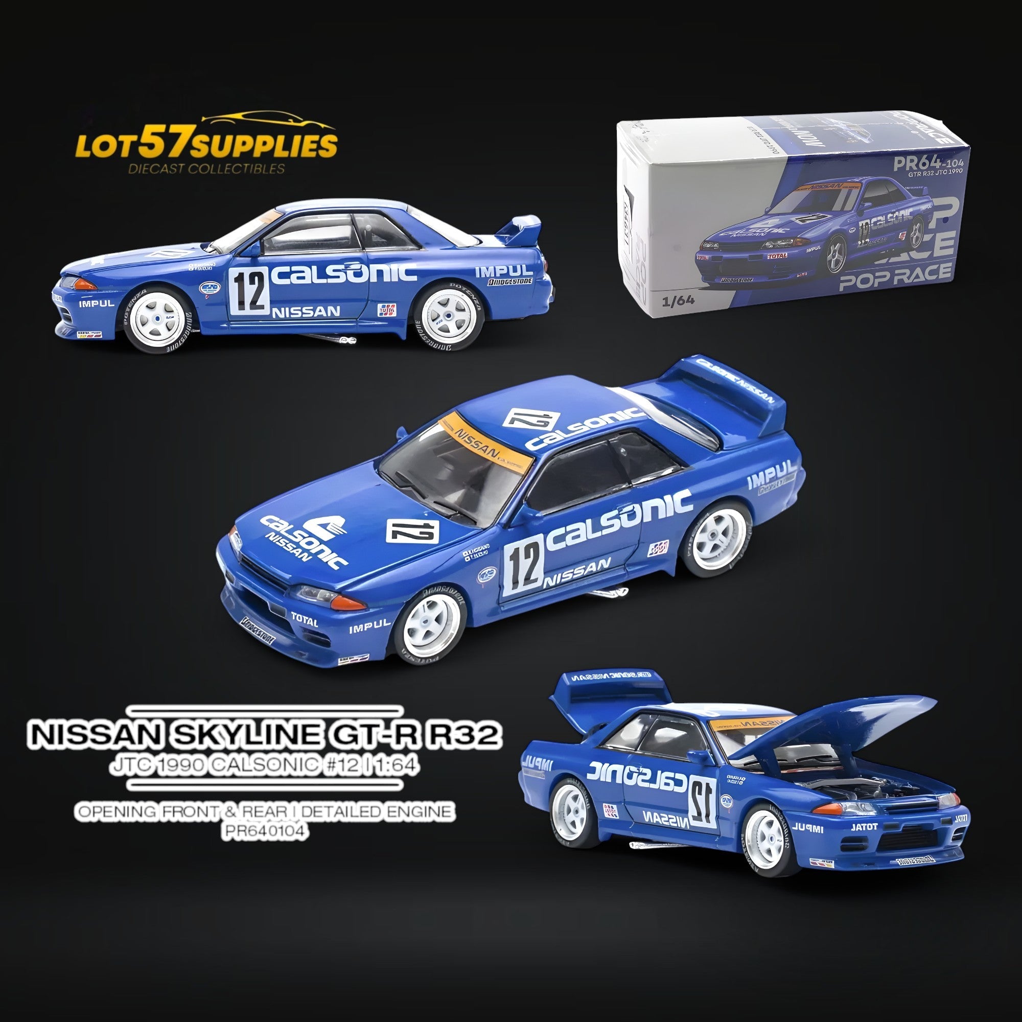 Pop Race Nissan Skyline GT-R R32 JTC 1990 Calsonic #12 1:64 Main image