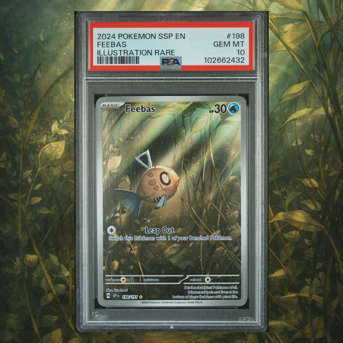 PSA GEM MINT 10 | 2024 POKEMON SSP EN-SURGING SPARKS #198 FEEBAS ILLUSTRATION RARE Main image