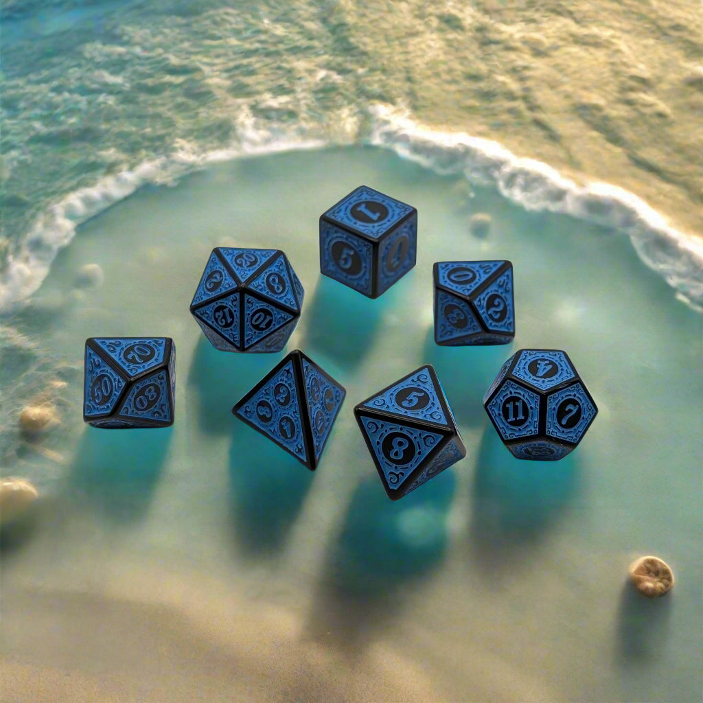 Magic Flame (Blue) - Enchanted Seas - 7 Piece DnD Dice Set | Acrylic RPG Gaming Dice - Collectors World Toys
