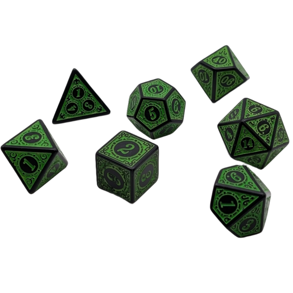 Magic Flame (Green) - "Enchanted Ent" - 7 Piece DnD Dice Set | Acrylic RPG Gaming Dice - Collectors World Toys