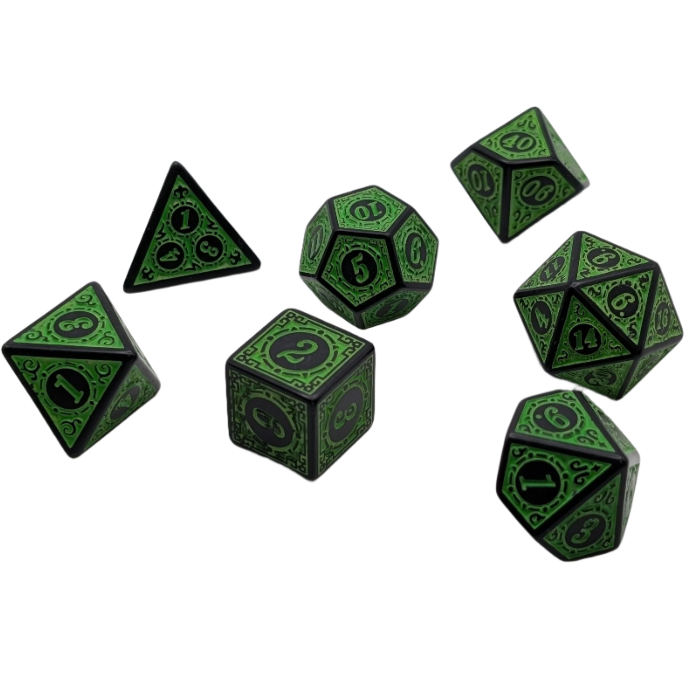 Magic Flame (Green) - "Enchanted Ent" - 7 Piece DnD Dice Set | Acrylic RPG Gaming Dice - Collectors World Toys