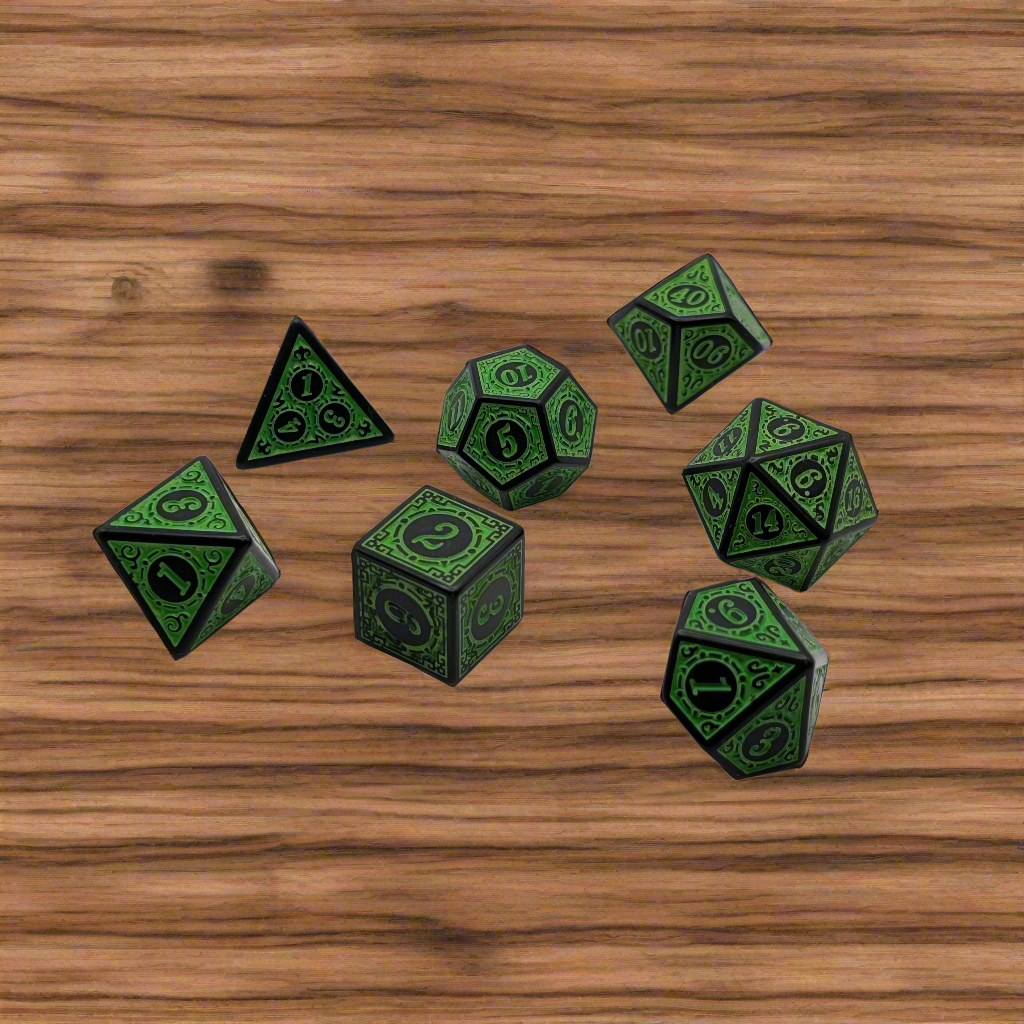 Magic Flame (Green) - "Enchanted Ent" - 7 Piece DnD Dice Set | Acrylic RPG Gaming Dice - Collectors World Toys