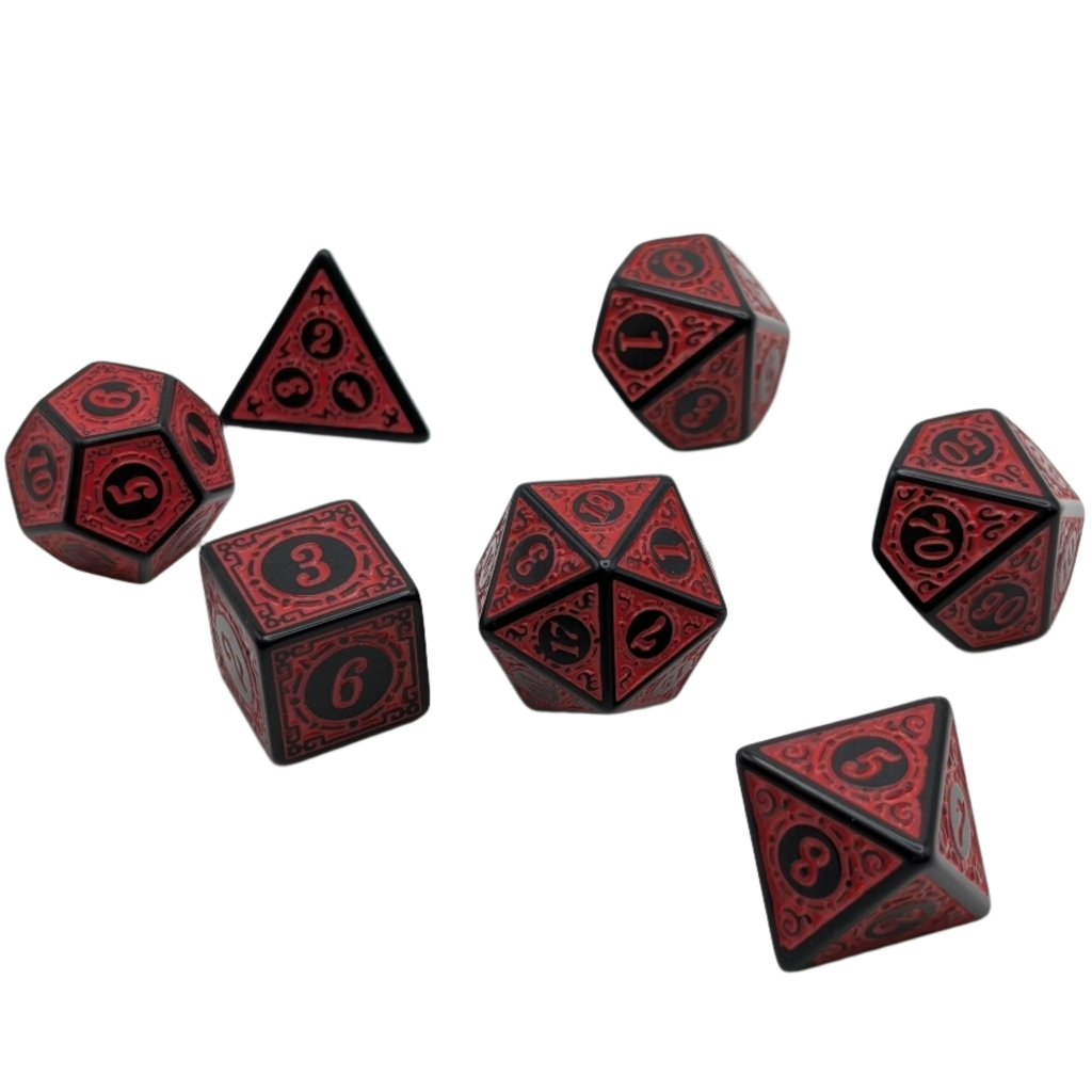 Magic Flame (Red) - "Enchanted Demon" - 7 Piece DnD Dice Set | Acrylic RPG Gaming Dice - Collectors World Toys