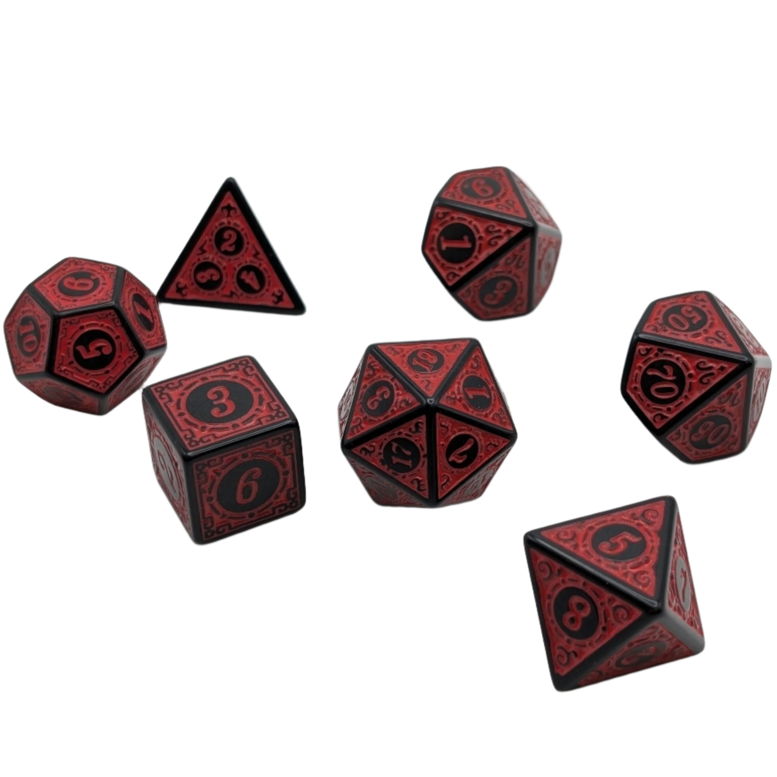 Magic Flame (Red) - "Enchanted Demon" - 7 Piece DnD Dice Set | Acrylic RPG Gaming Dice - Collectors World Toys
