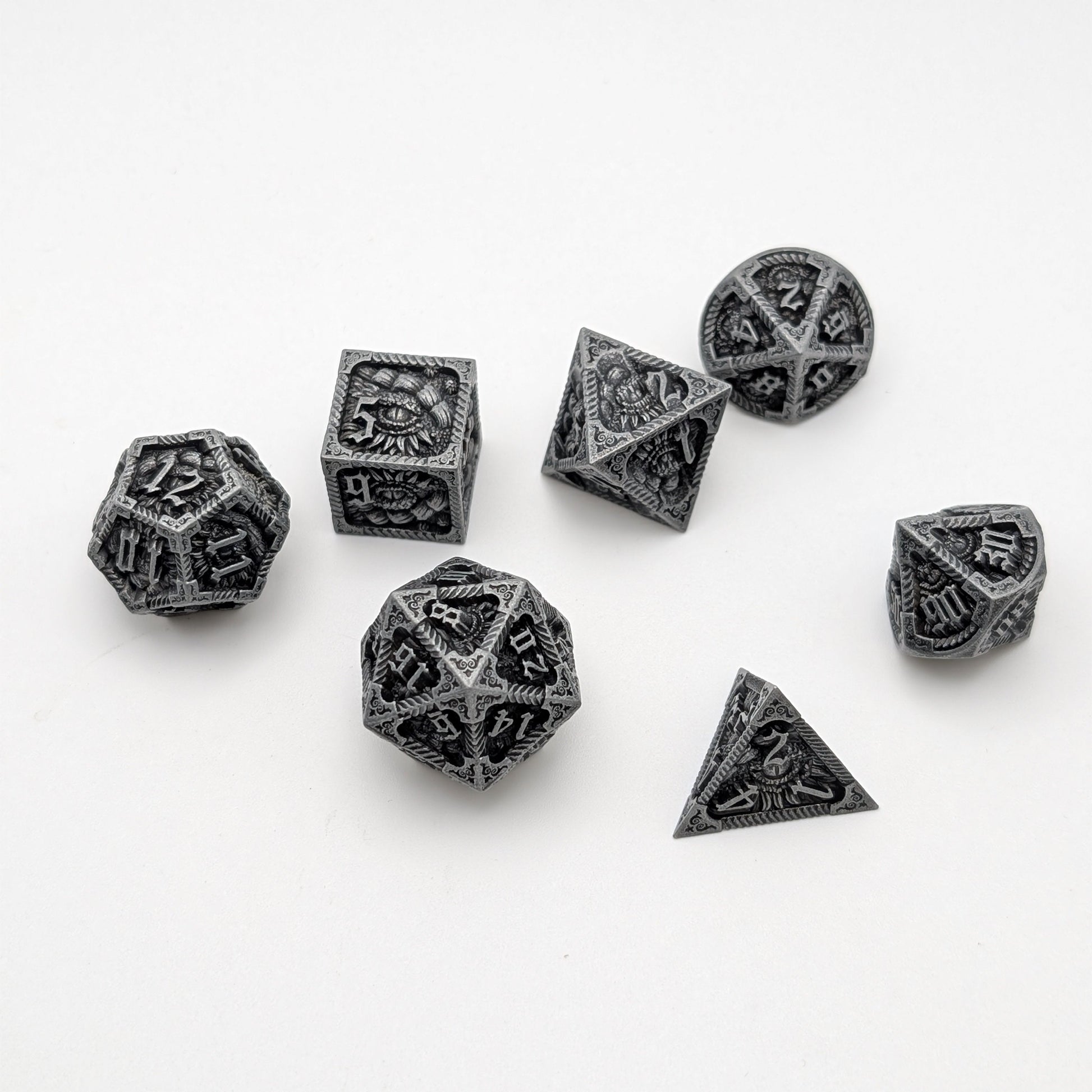 Ancient Call "Elder Scroll" - 7 Piece DnD Dice Set | Metal RPG Gaming Dice