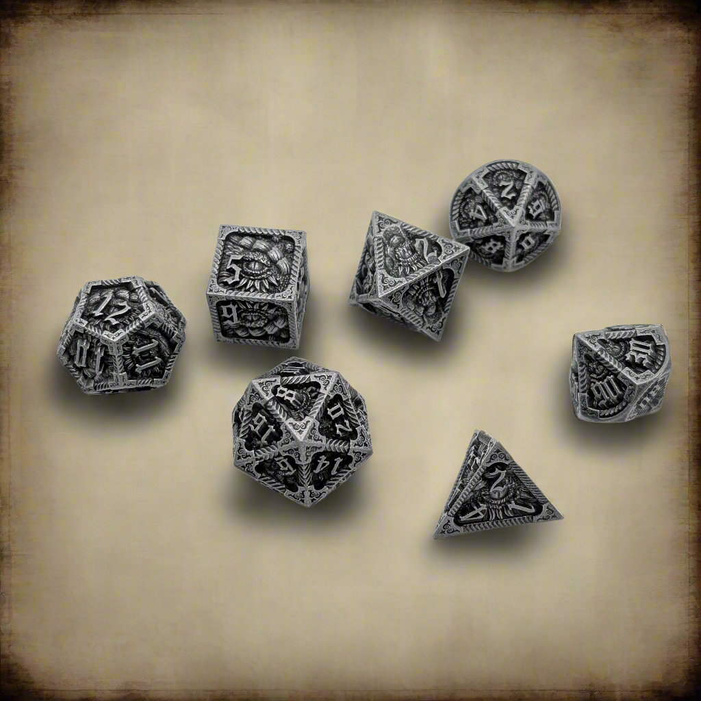 Ancient Call "Elder Scroll" - 7 Piece DnD Dice Set | Metal RPG Gaming Dice - Collectors World Toys