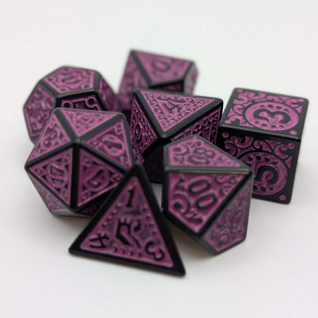 Magic Flame (Purple) - "Enchanted Royalty" - 7 Piece DnD Dice Set | Acrylic RPG Gaming Dice - Collectors World Toys